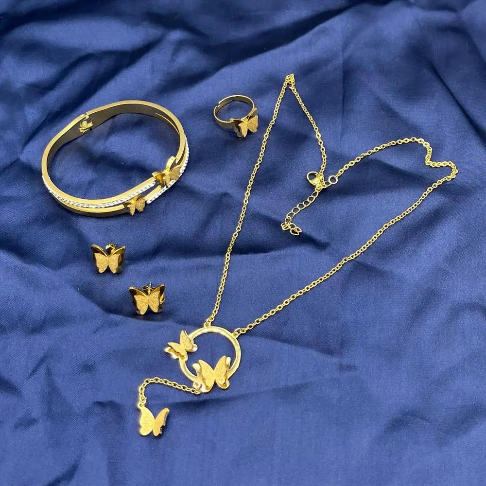 Gold Plated butterfly Necklace Set DHM